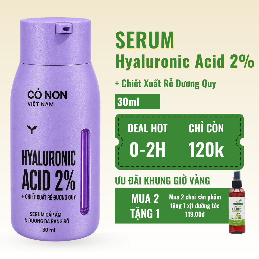 Serum Hyaluronic Acid 2% và Chiết Xuất Rễ Đương Quy Cỏ Non Việt Nam